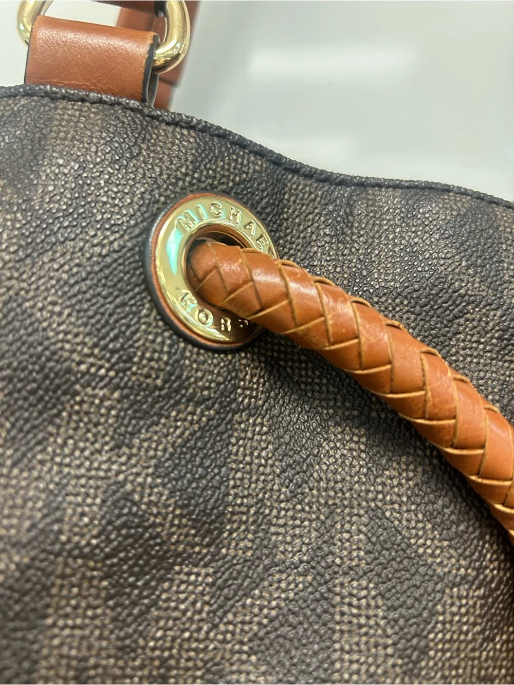 Michael Kors Jet Set large leather Brown Logo Tassel Drawstring Tote